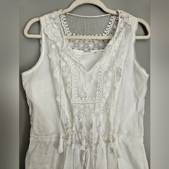 Elie Tahari White Lace Trim Boho Dress - Picture 2 of 10